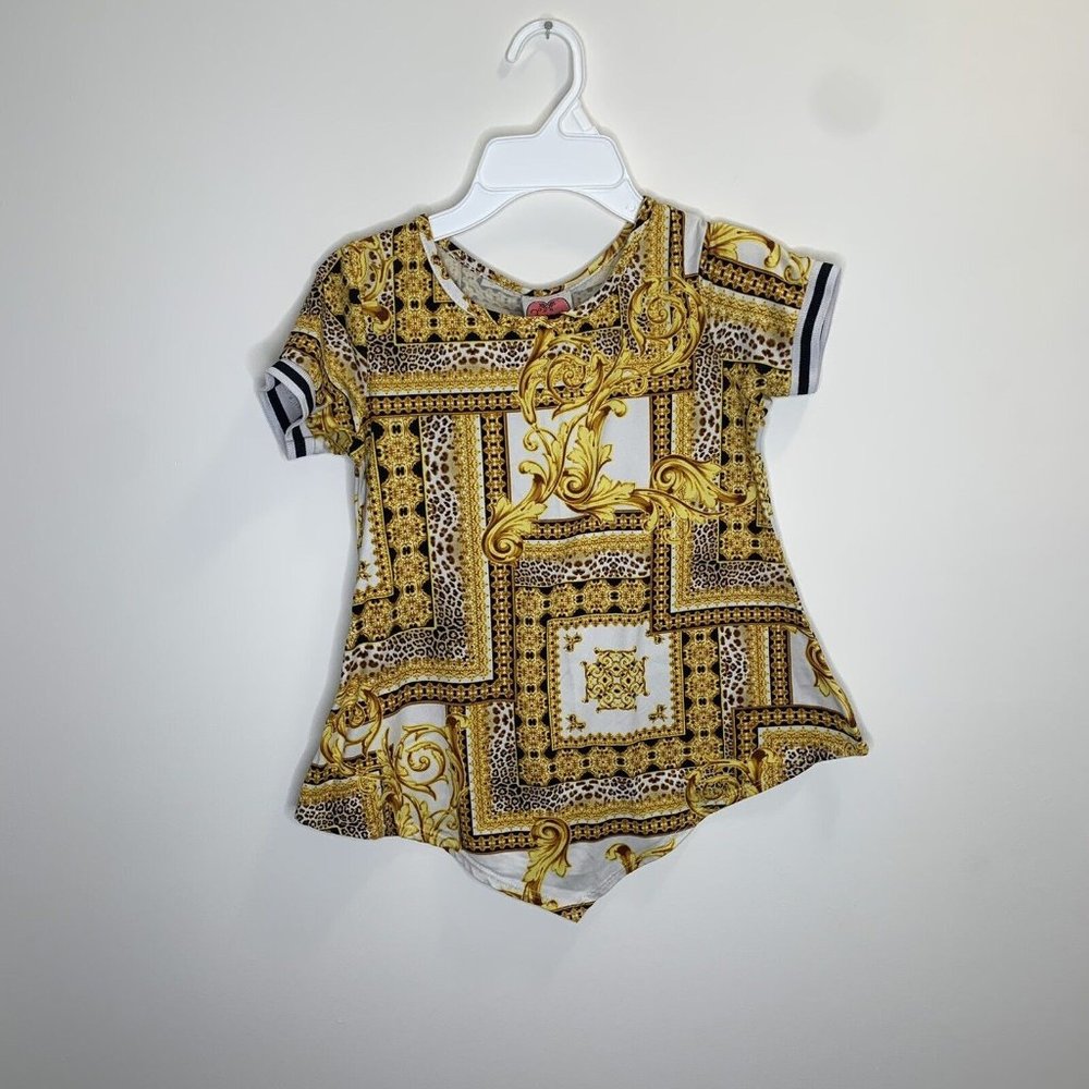 Forever Girl Youth Girls M (7/8) Yellow/White Short Sleeve Shirt